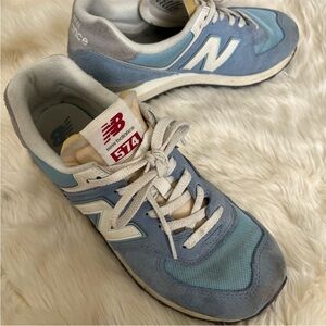 New Balance Light Blue & White 574 Sneakers